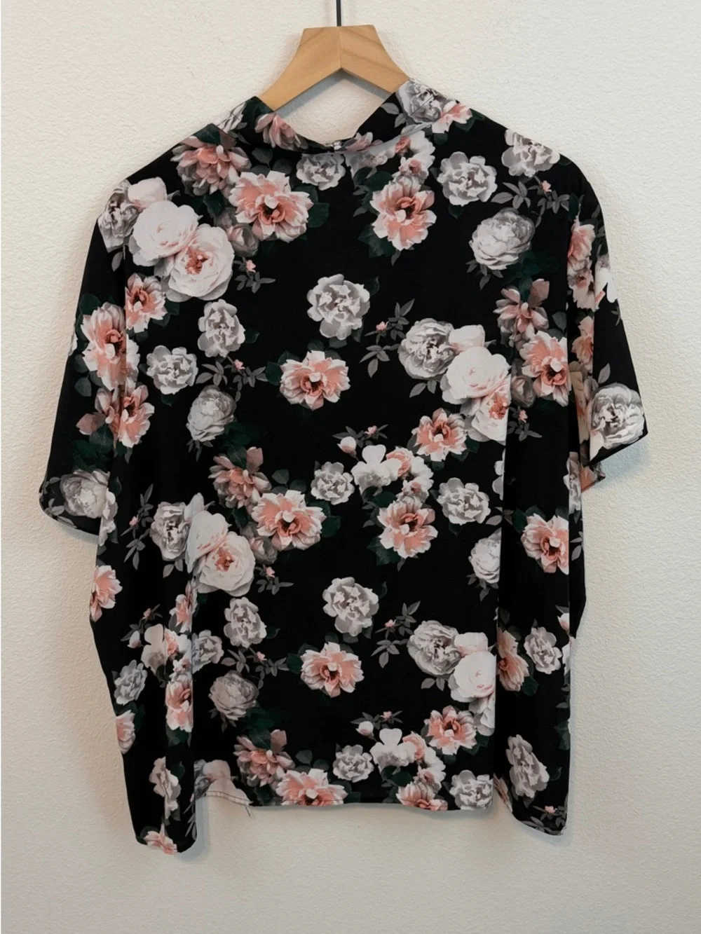 Calvin Klein Black Floral Wrap-Style Flutter Sleeve Blouse - Picture 6 of 9